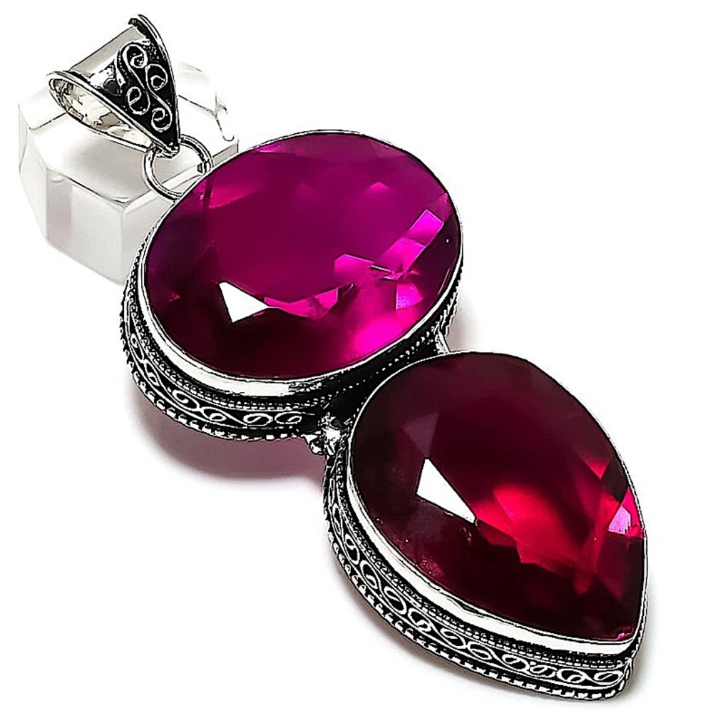 Sterling Silver Pink Topaz Pendant Gemstone Charm Necklace, Handmade - Picture 2 of 4